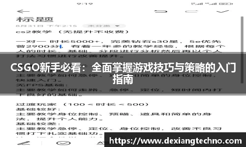 CSGO新手必看：全面掌握游戏技巧与策略的入门指南